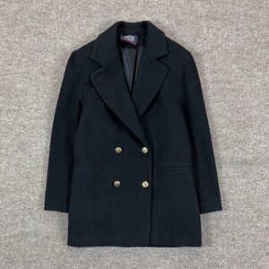 Vintage JG Hook Black Double Breasted Wool Pea Coat Women’s 4 Small Gold Buttons